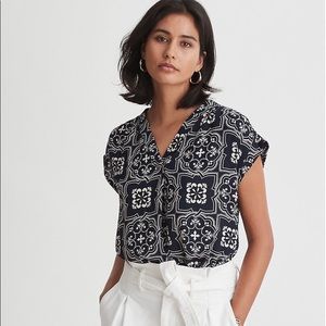 Tiled Mixed Media V-neck Top - Night Sky